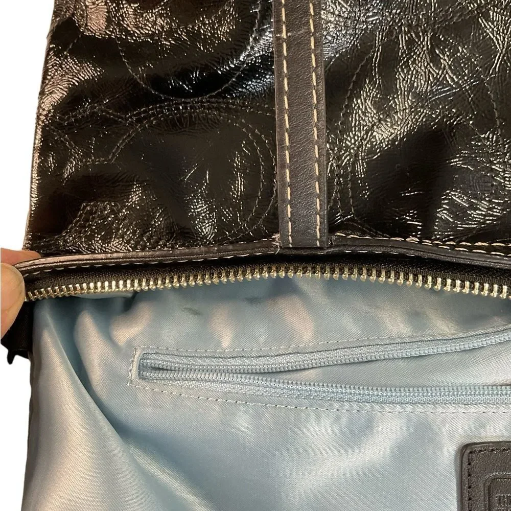 Coach Black Patent Leather Signature Satchel Purse Bag Style 15142